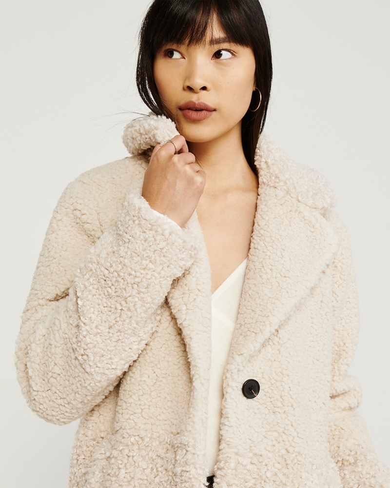 Mixed Fabric Teddy Coat