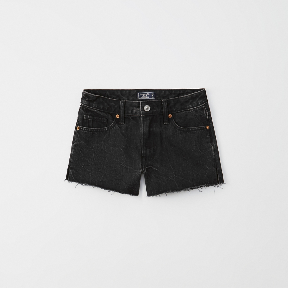 low rise black denim shorts