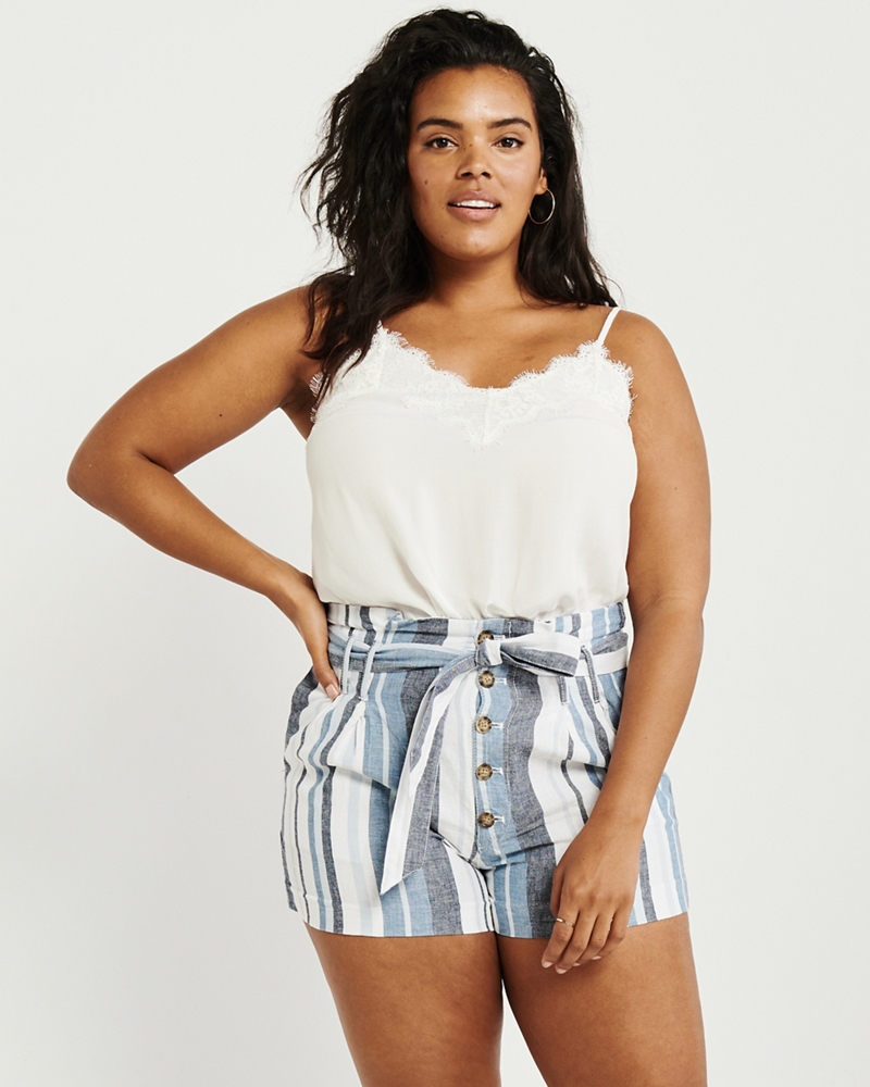 Belted Linen Button-Up Shorts