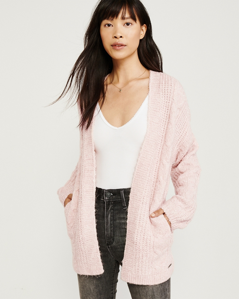 Puffed Sleeve Cable Cardigan