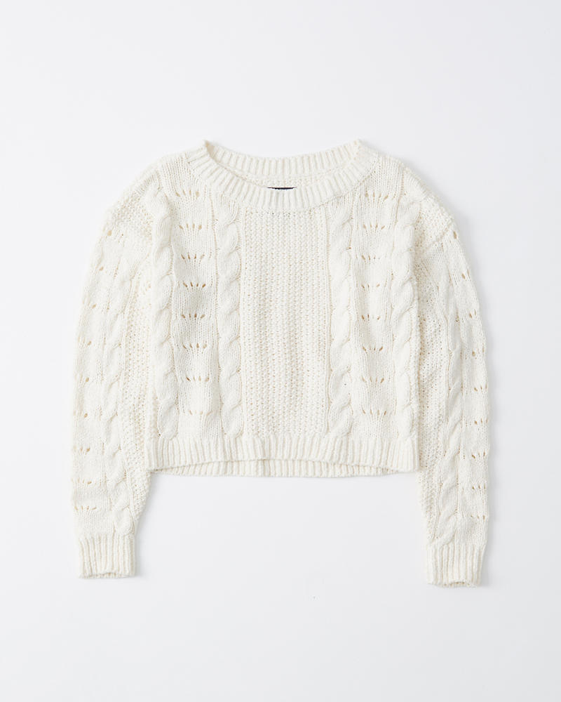 Damen Kurzer Pullover mit Zopfstrickmuster | Damen Oberteile Damen Kurzer Pullover mit Zopfstrickmuster | Damen Oberteile