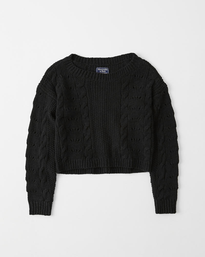 Damen Kurzer Pullover mit Zopfstrickmuster | Damen Oberteile Damen Kurzer Pullover mit Zopfstrickmuster | Damen Oberteile