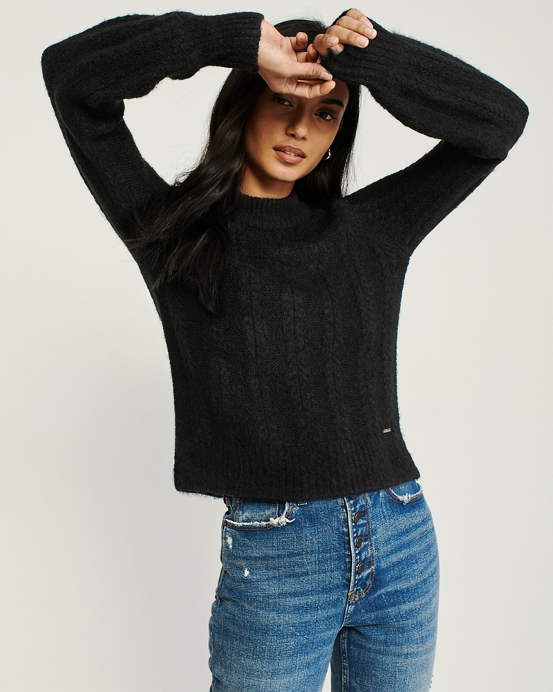 Mock Neck Cable Sweater