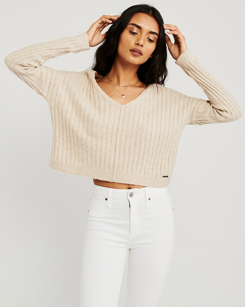 Cropped V-Neck Sweater