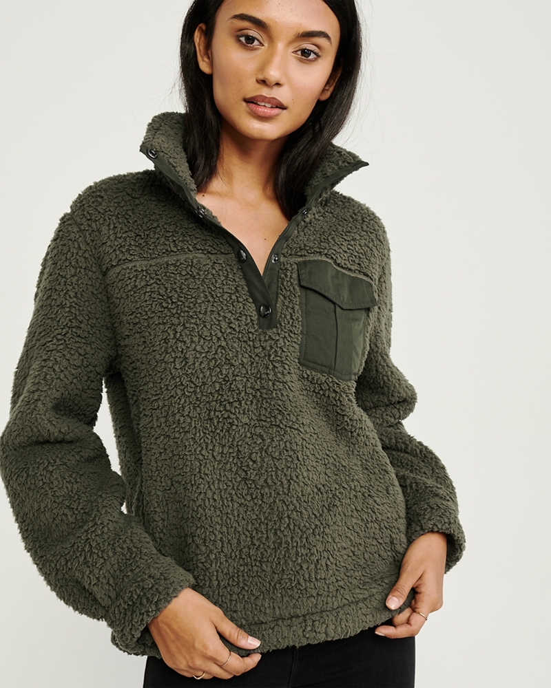 Sherpa Fleece Snap-Up Sweatshirt