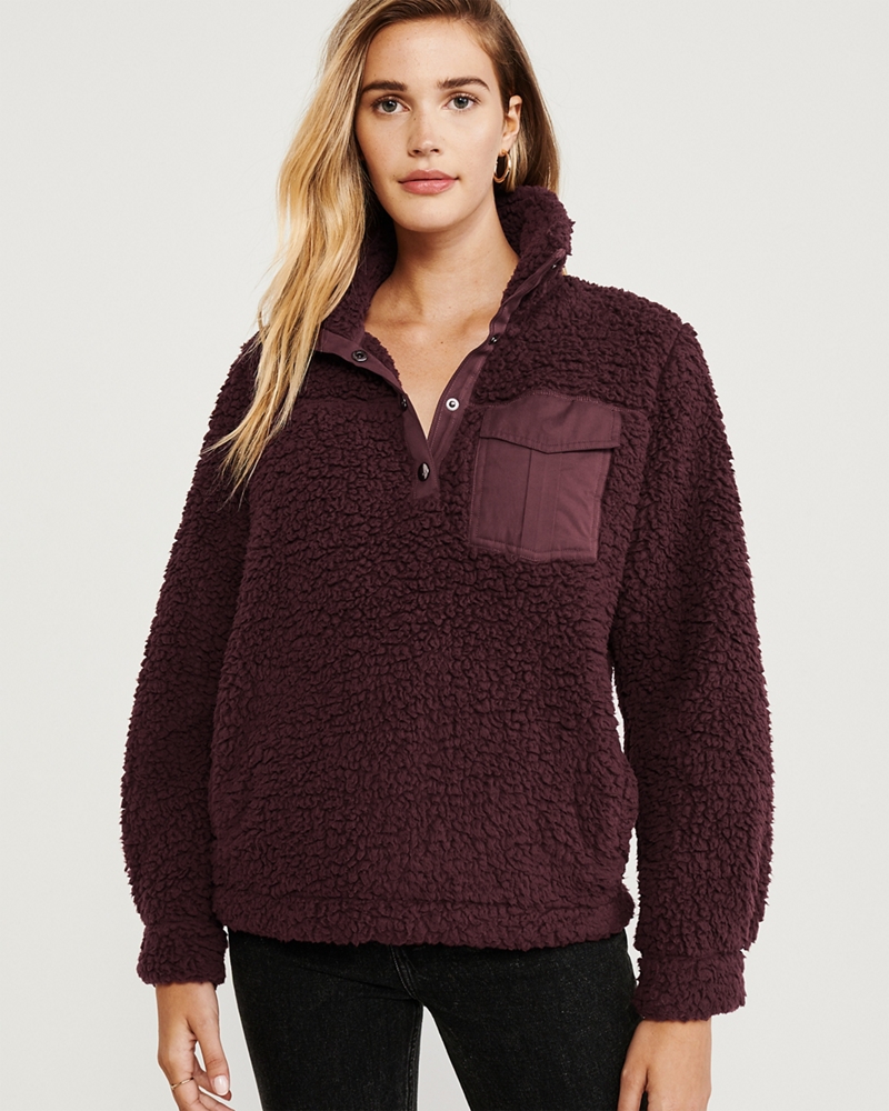 Sherpa Fleece Snap-Up Sweatshirt