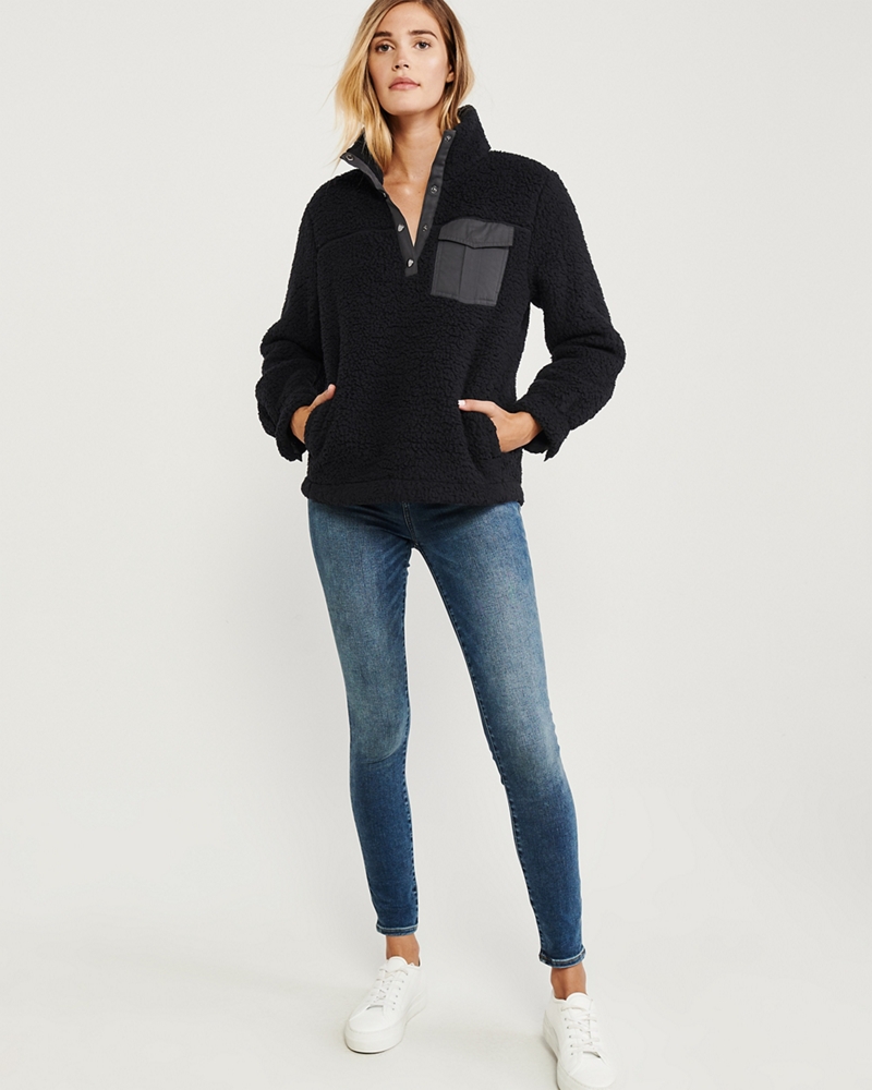 Sherpa Fleece Snap-Up Sweatshirt