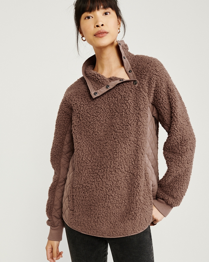 Asymmetrical Snap-Up Sherpa Fleece