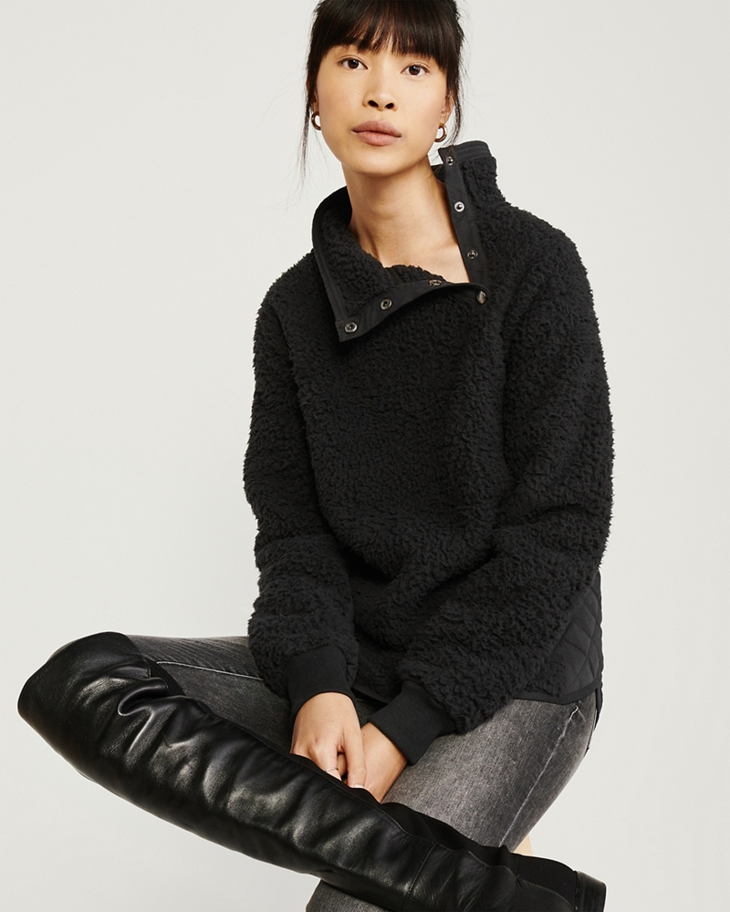 Asymmetrical Snap-Up Sherpa Fleece
