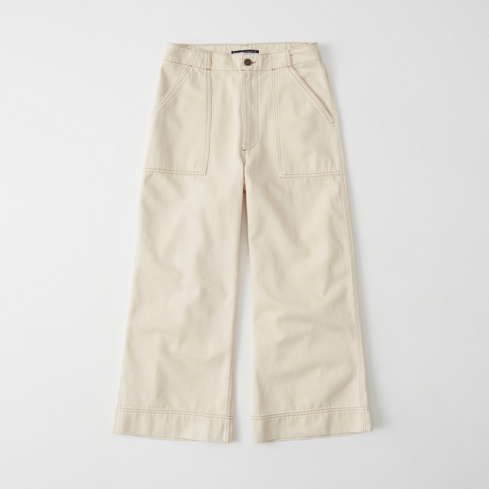 Cropped Twill Pants | Abercrombie.com.hk