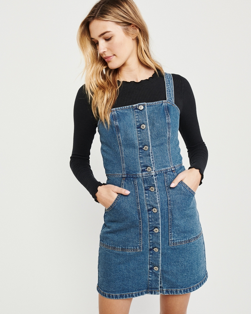 Button-Up Denim Pinafore Dress