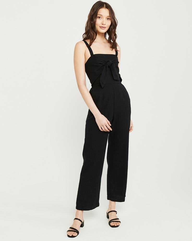 Tie-Front Linen-Blend Jumpsuit
