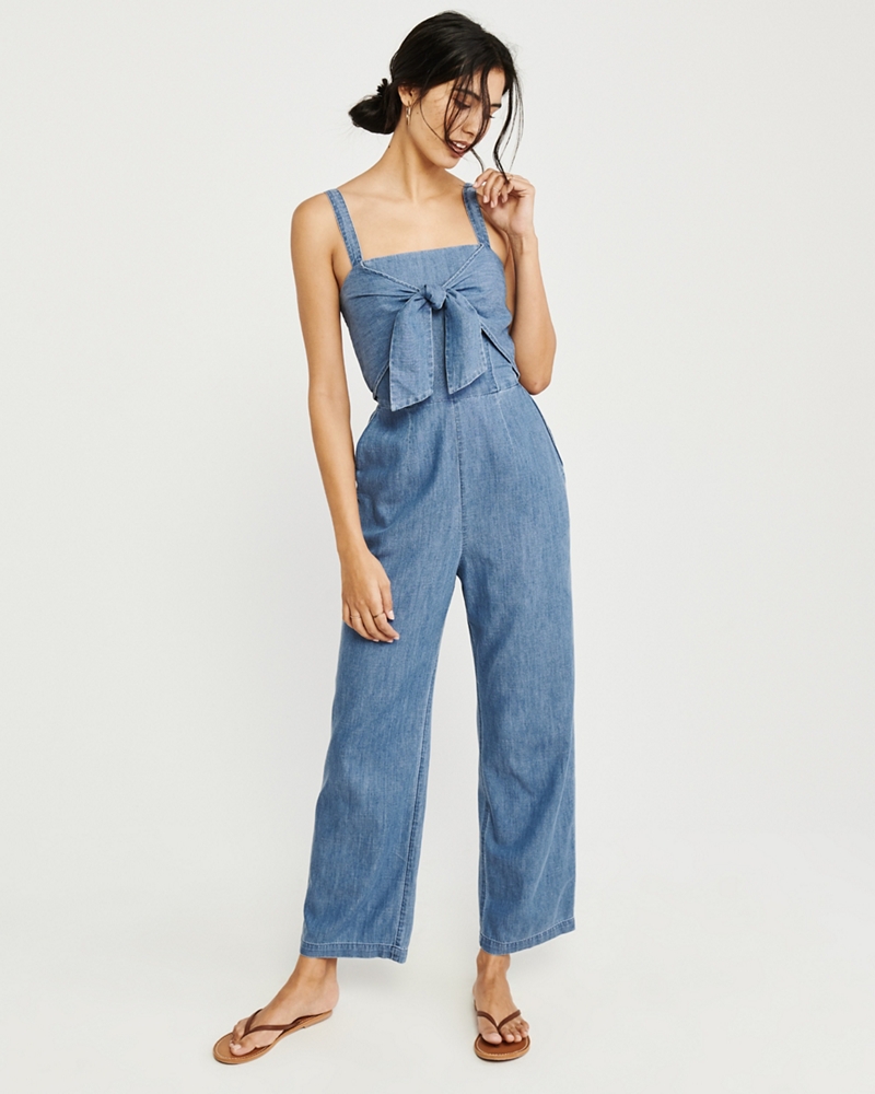 Tie-Front Chambray Jumpsuit