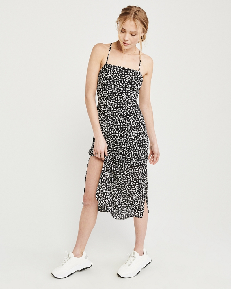 Tie-Back Side Slit Midi Dress