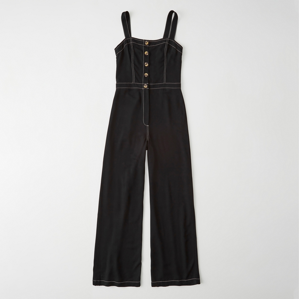 black button front jumpsuit