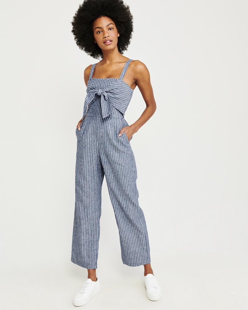 Tie-Front Linen-Blend Jumpsuit