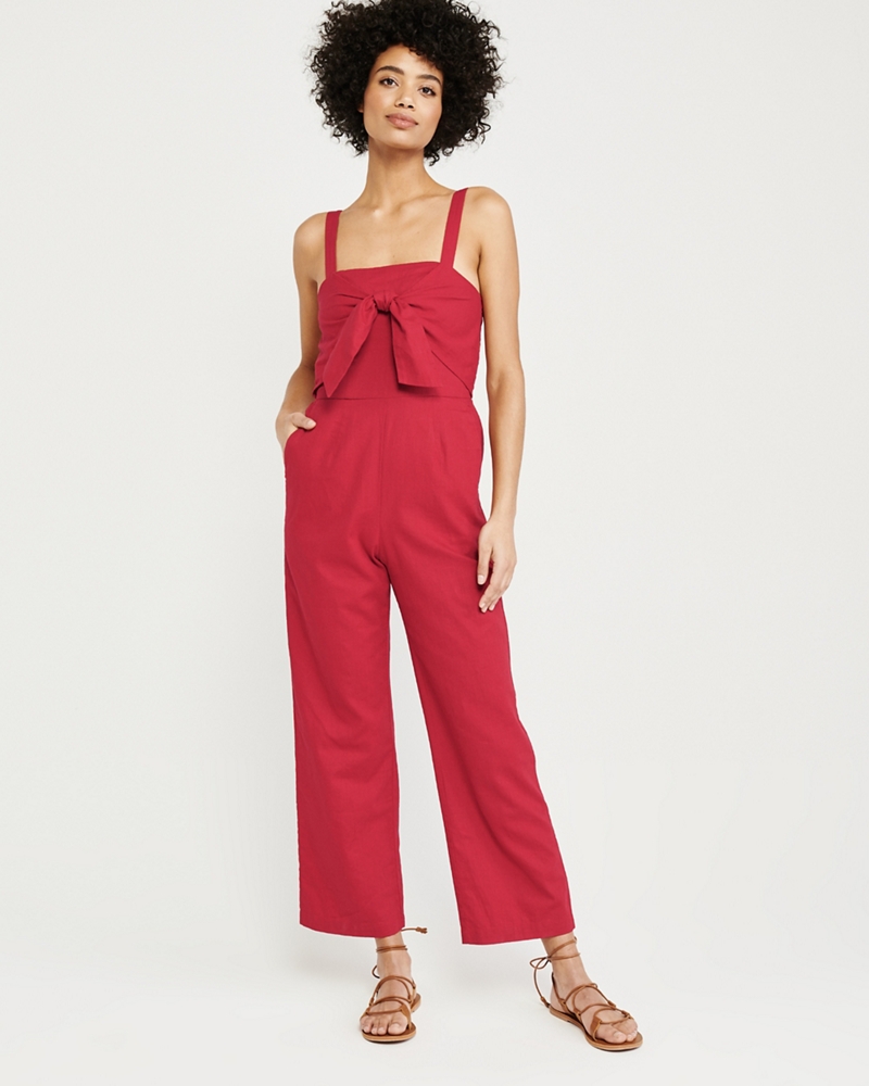 Tie-Front Linen-Blend Jumpsuit