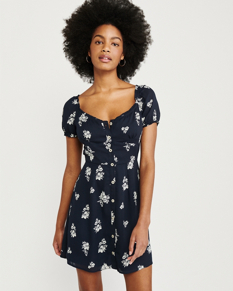 Puff Sleeve Button-Up Dress
