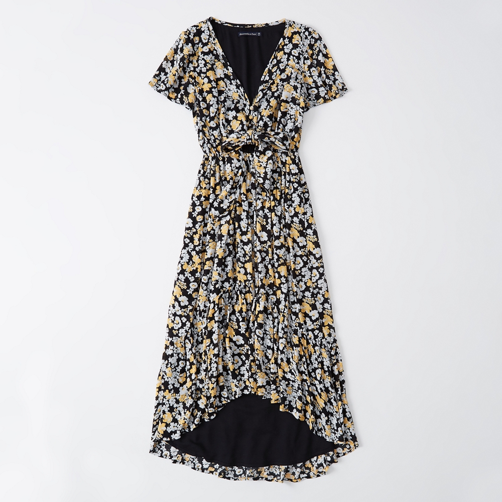 yellow floral midi dress