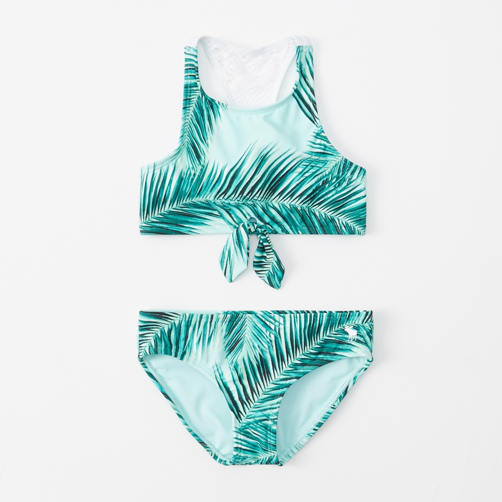 high-neck tie-front two-piece swimsuit