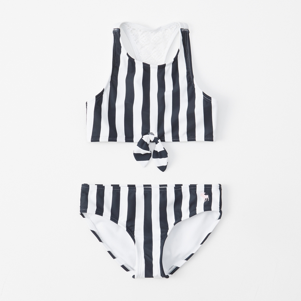high-neck tie-front two-piece swimsuit