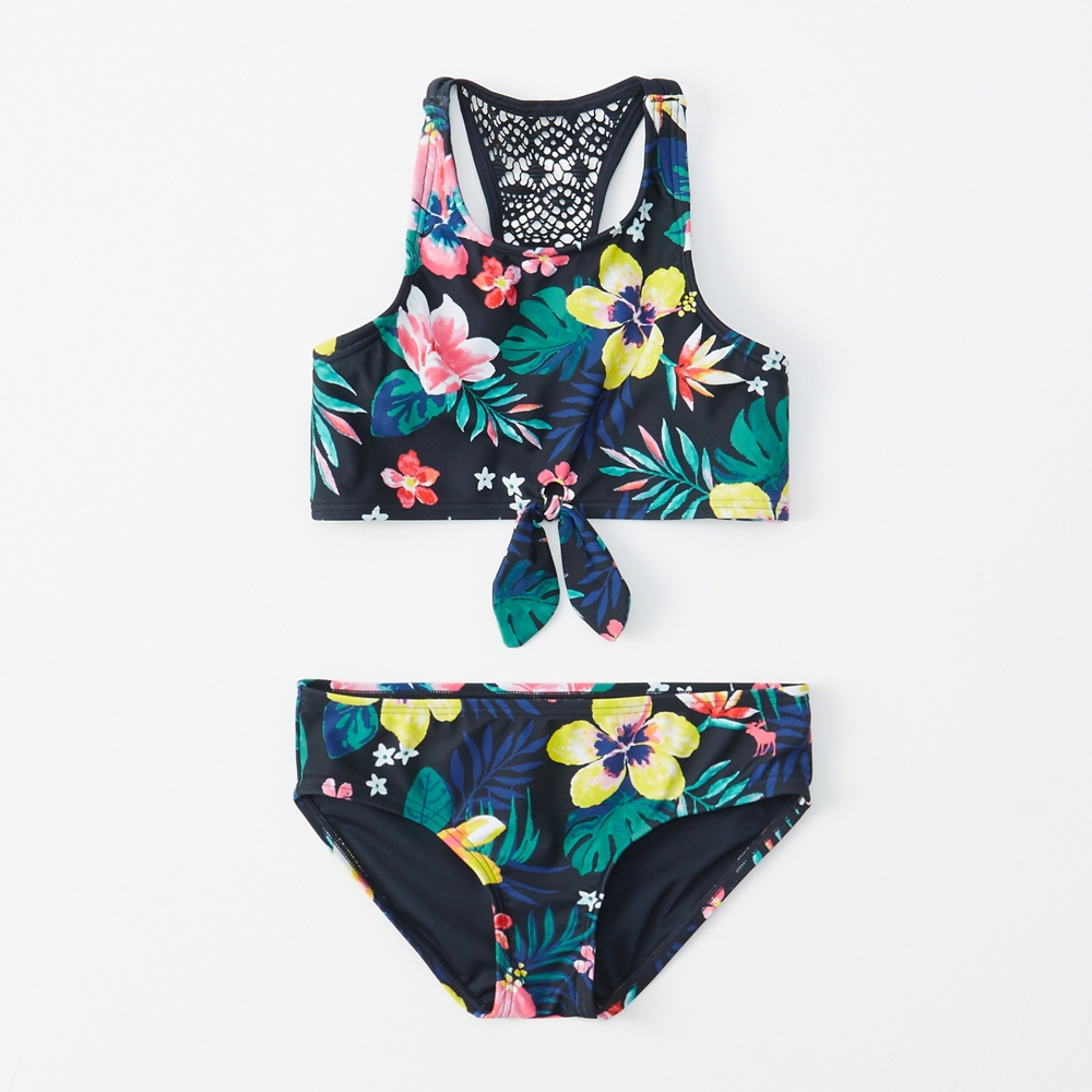 high-neck tie-front two-piece swimsuit