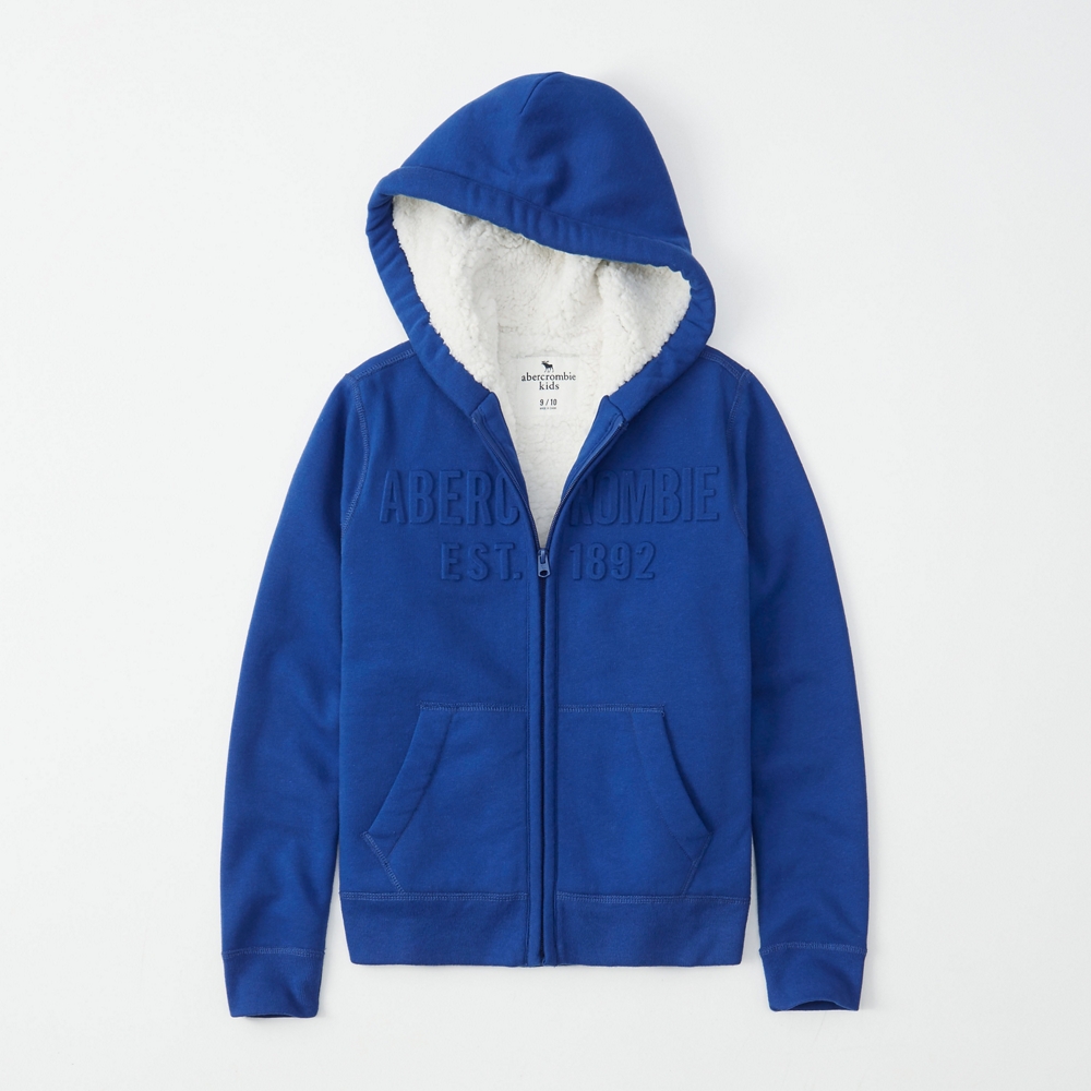 embossed sherpa full-zip hoodie