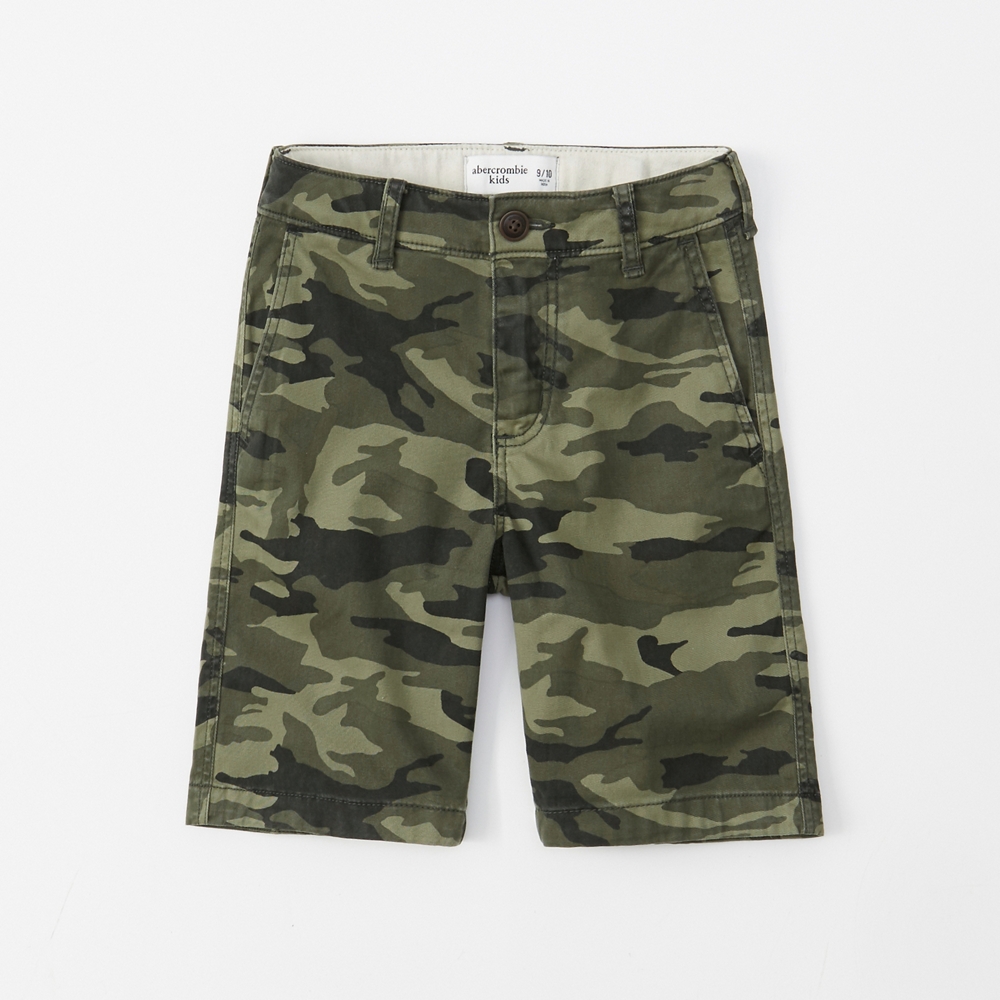 twill plainfront camo shorts