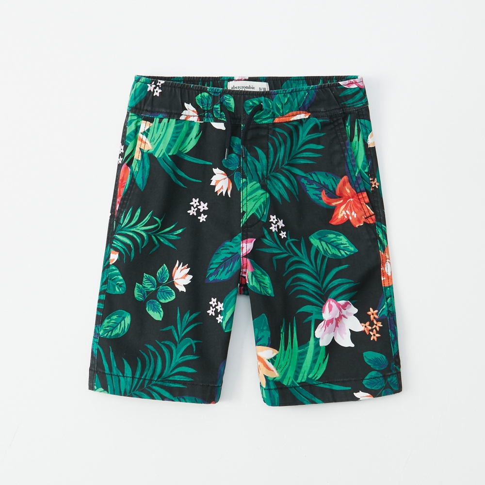 print twill pull-on shorts