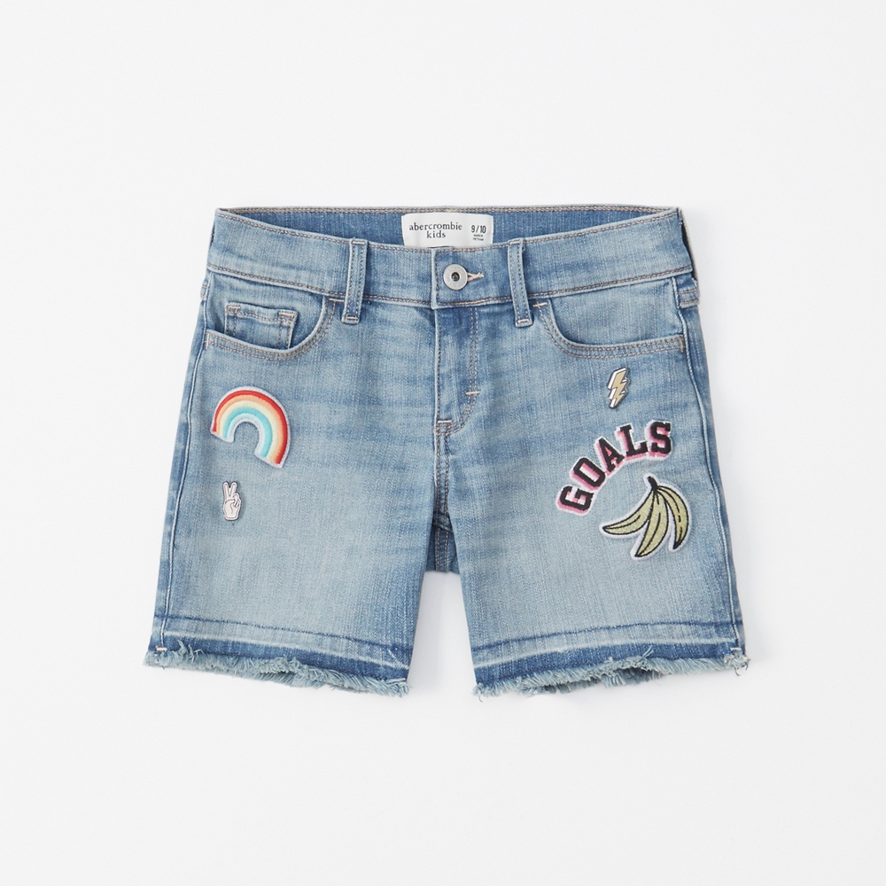 patched play-length shorts
