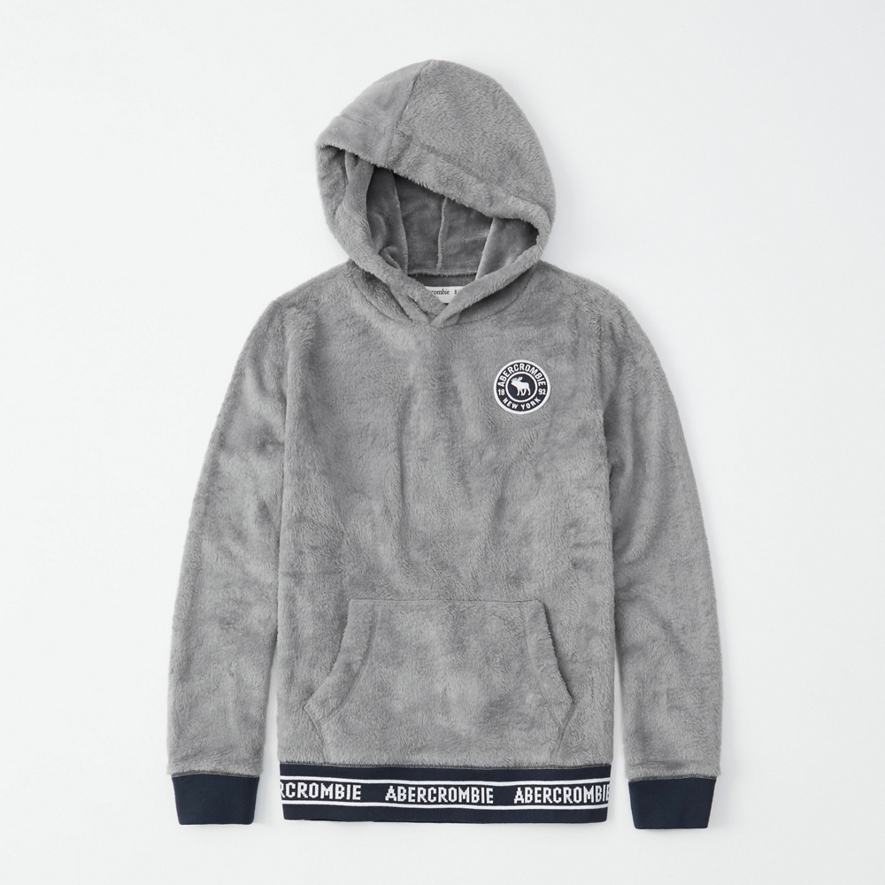 logo tape fuzzy hoodie