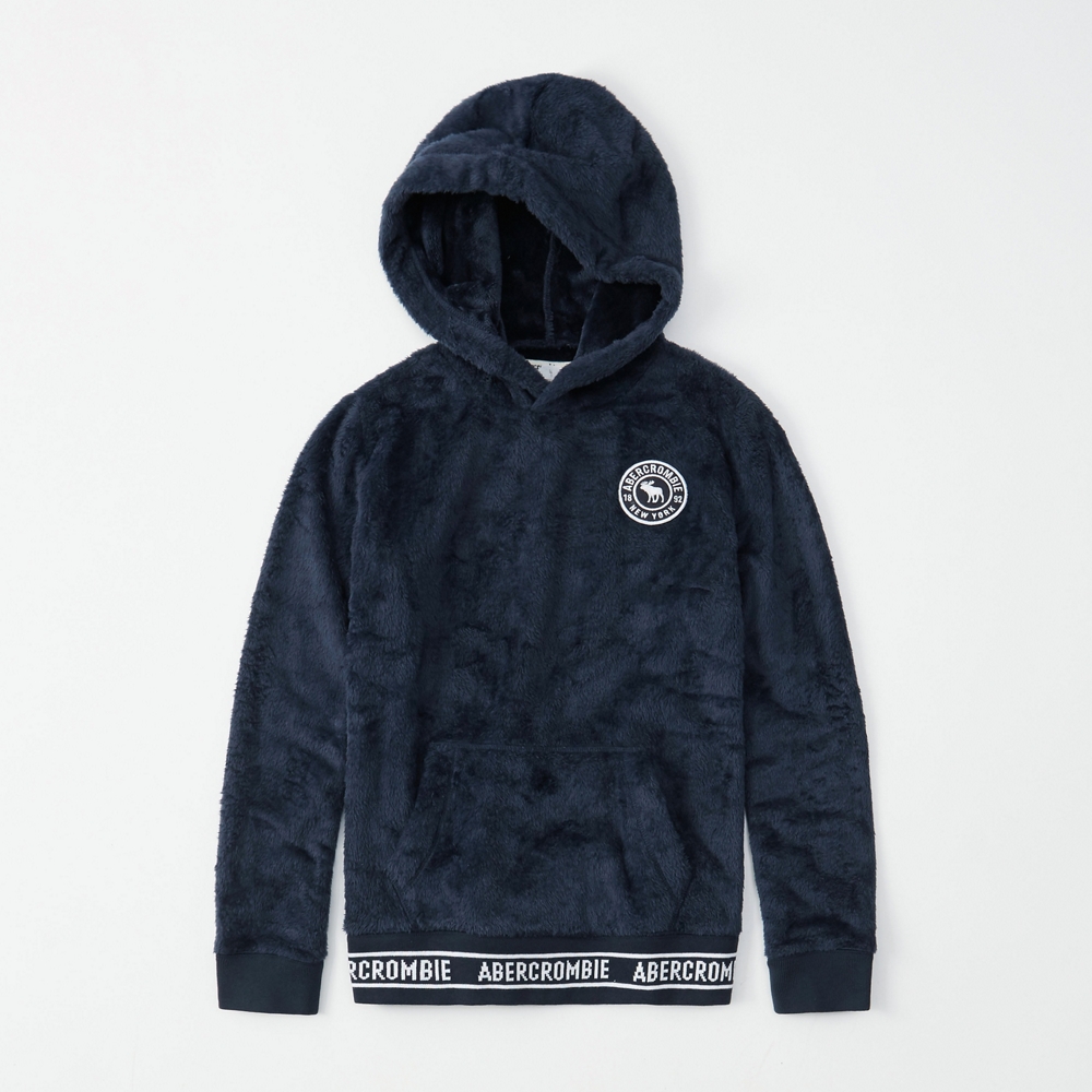 logo tape fuzzy hoodie