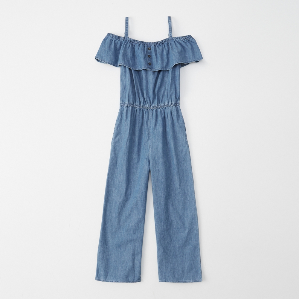 off-the-shoulder chambray jumpsuit