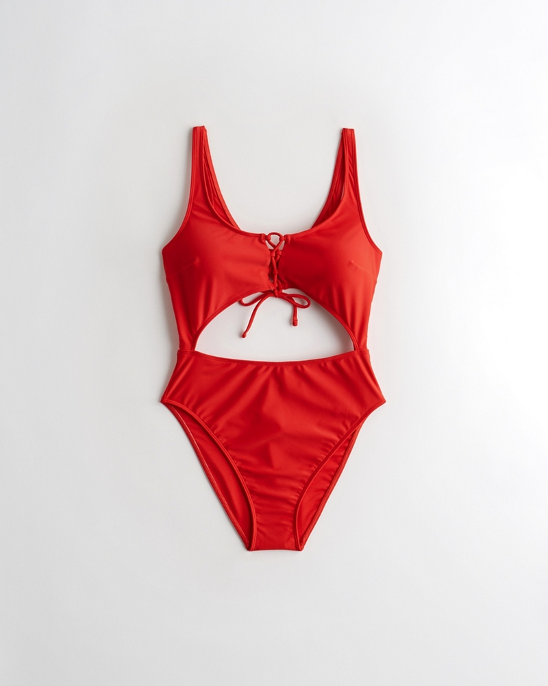 bright red one piece swimsuit