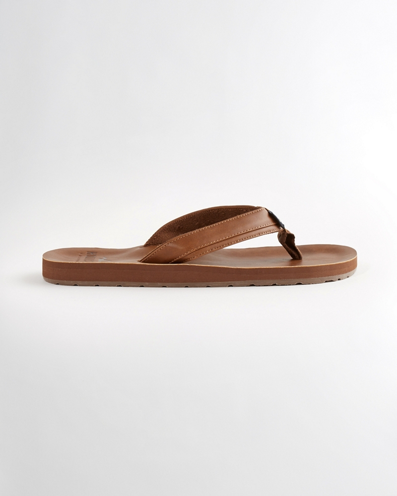 hollister brown leather flip flops