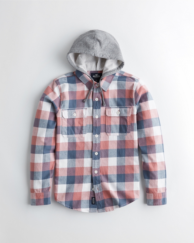 hollister hooded flannel shirt