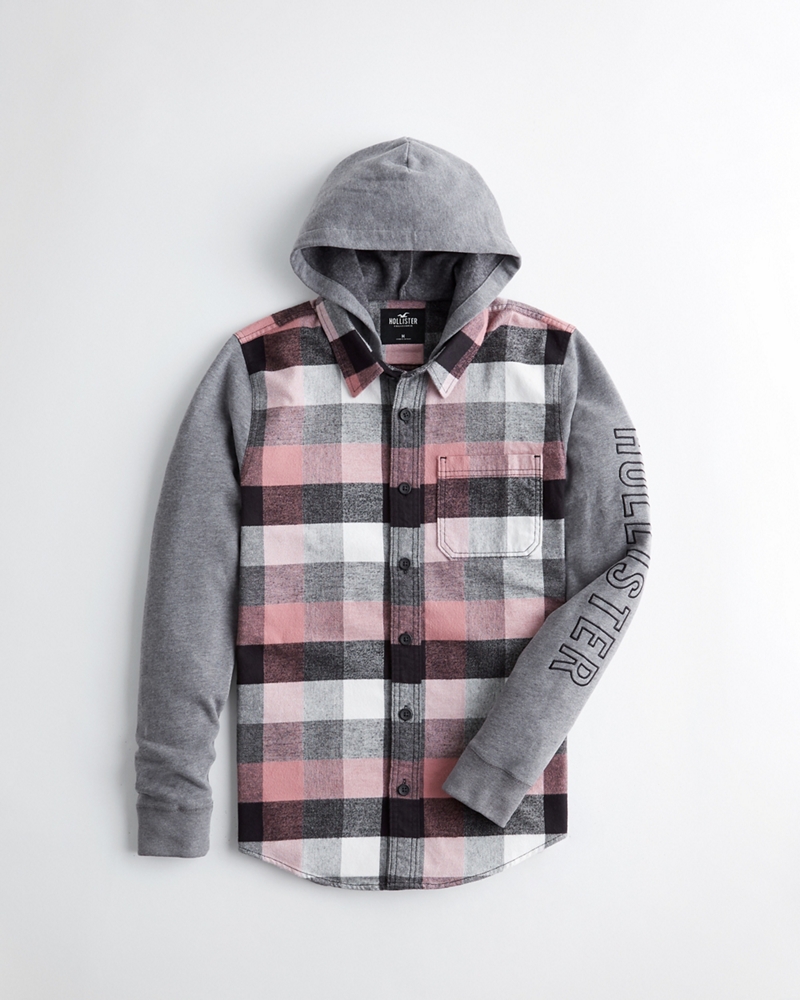 hollister hooded flannel shirt