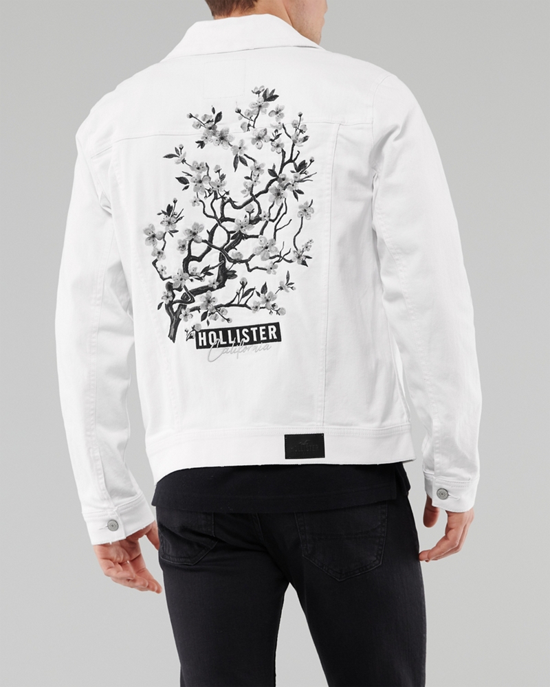 white floral denim jacket