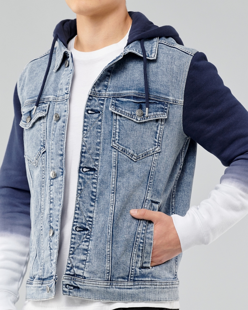 hollister logo hooded denim jacket