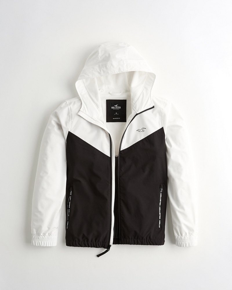 black and white hollister windbreaker