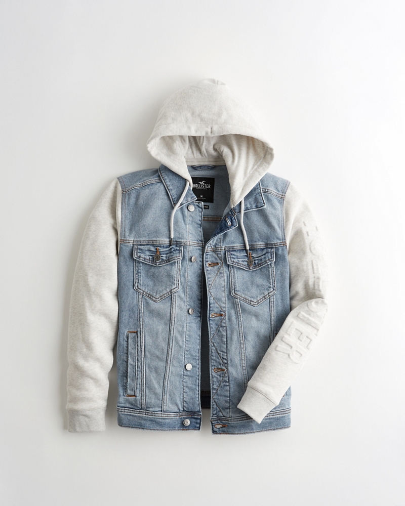 hollister mens denim jacket with hood