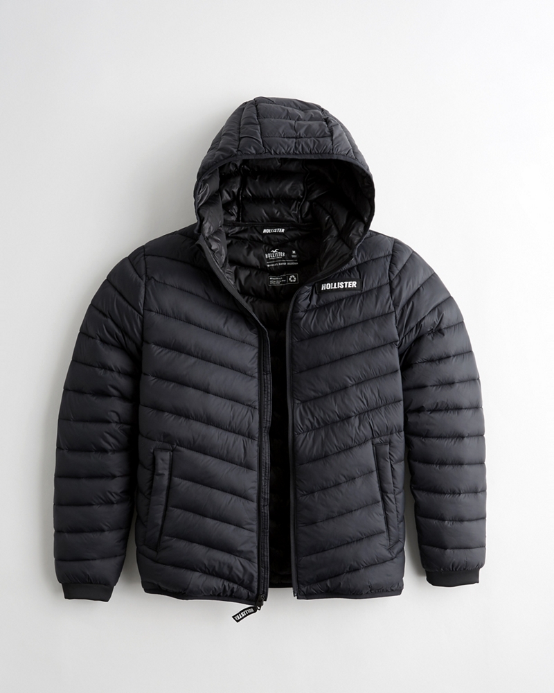 hollister icon logo puffer jacket in black