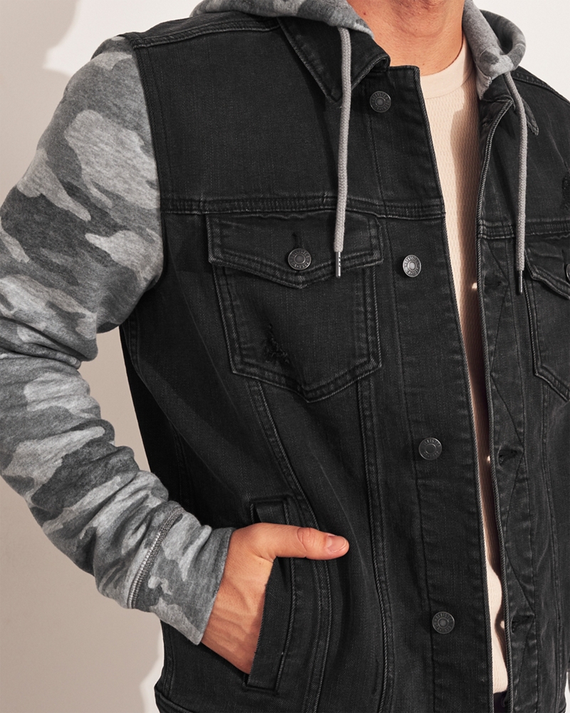 hooded denim jacket mens hollister