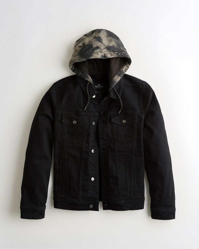 hooded denim jacket mens hollister