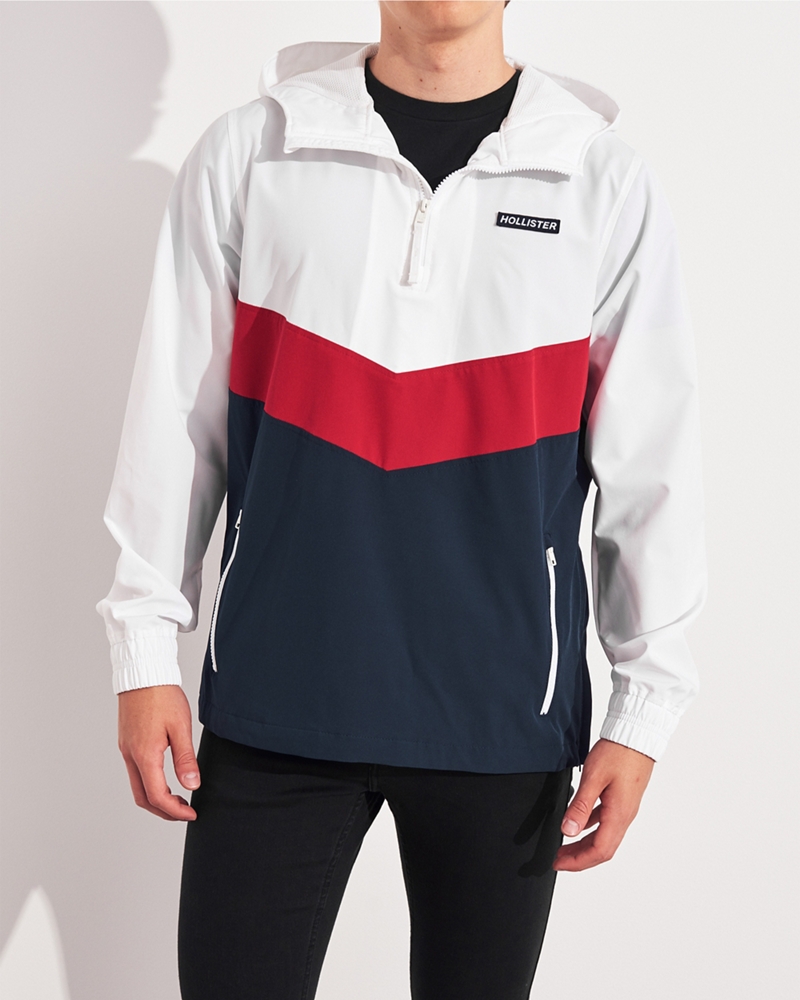 hooded half zip windbreaker