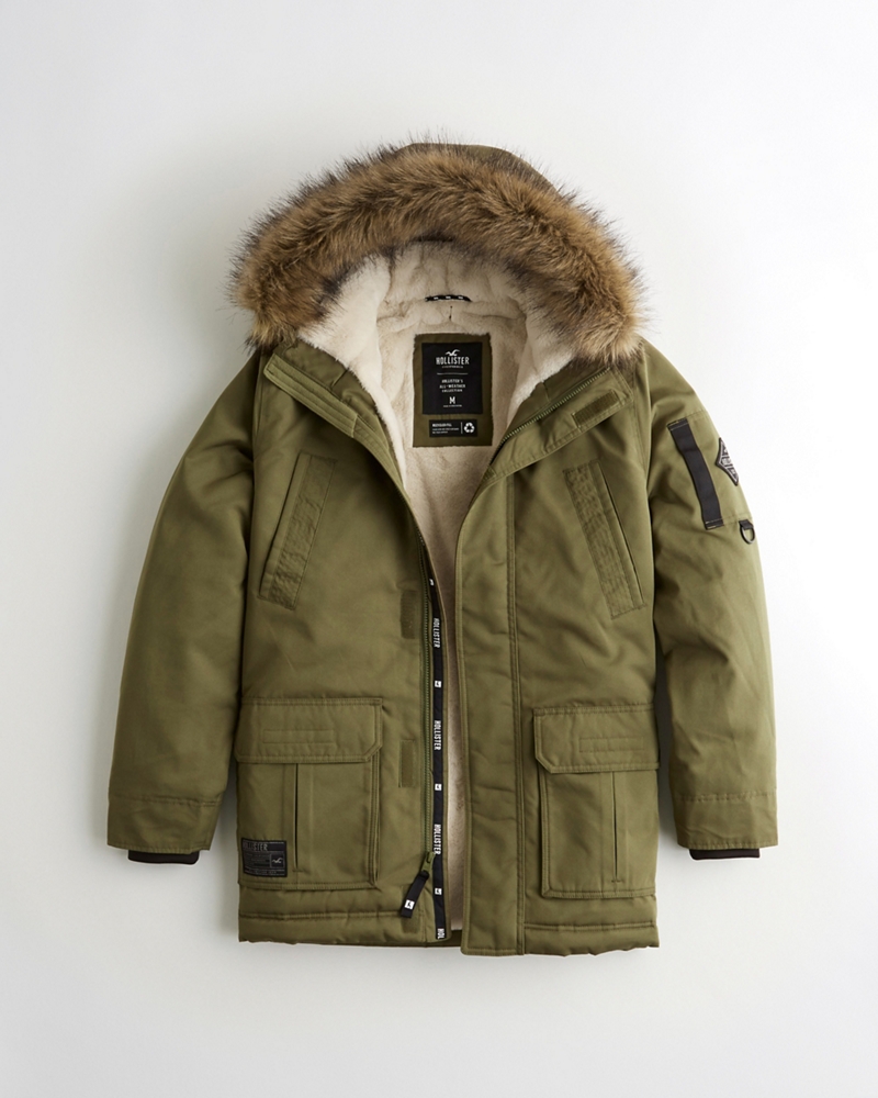 faux fur lined parka mens