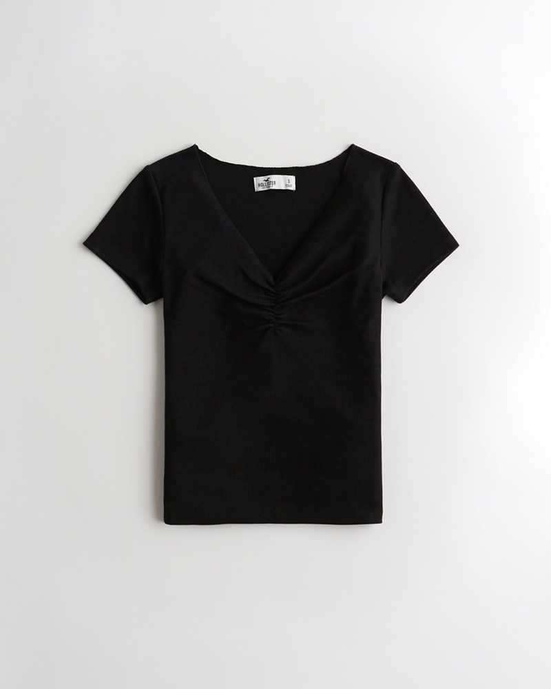 ruched v neck t shirt