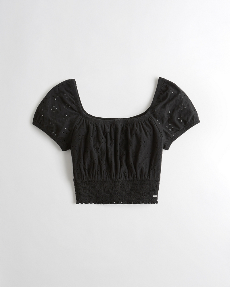 hollister smocked off the shoulder crop top