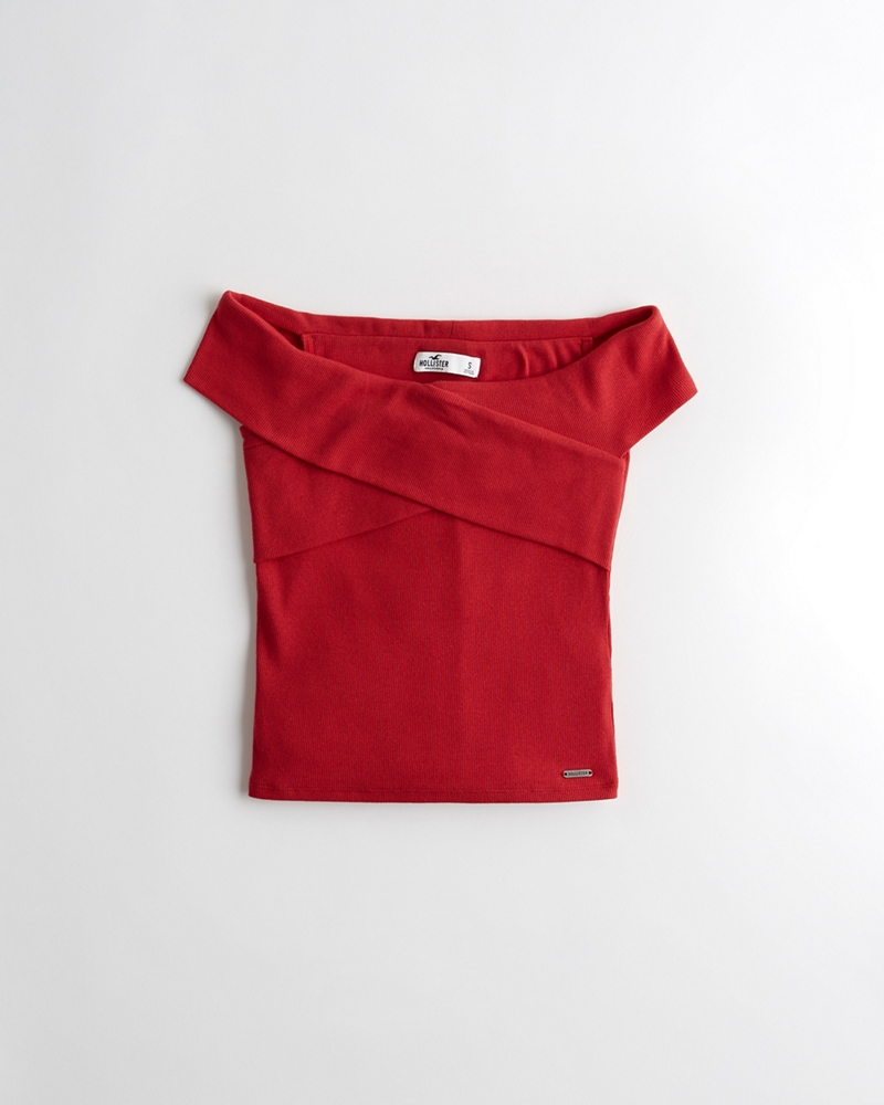 hollister red off the shoulder top