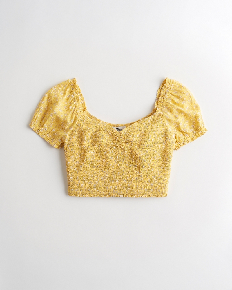 hollister smocked off the shoulder crop top